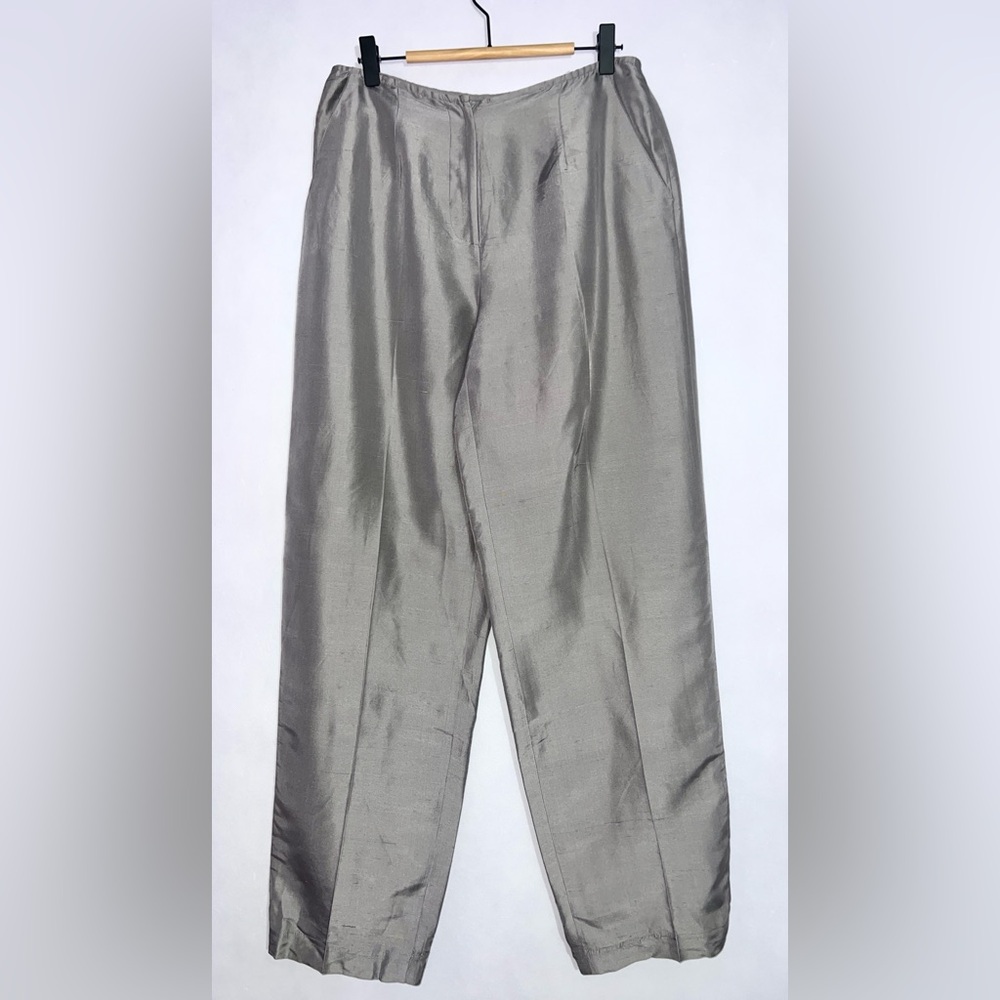 Via Seta 100% silk Grey Pants Trousers with Pockets High‎ Waist Sz 6